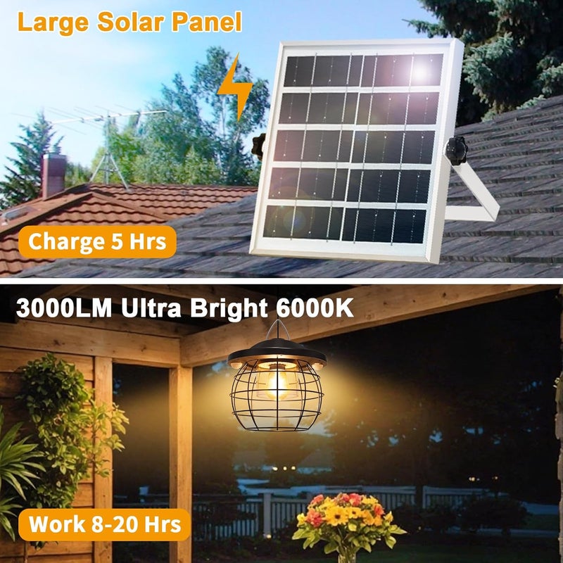 ladate Shed Lighs Solar Powered 3000LM Solar Pendant Light Outdoor, Gazebo Lantern with 2 Motion Sensor Retro Style Metal Frame Solar Lamp with Remote for Canopy Garden Patio Umbrella, 3 Color Temps - Image 2